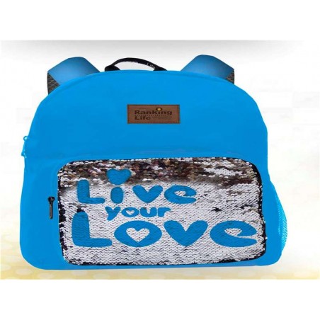 Mochila Love Azul Lentejueglas Sequins