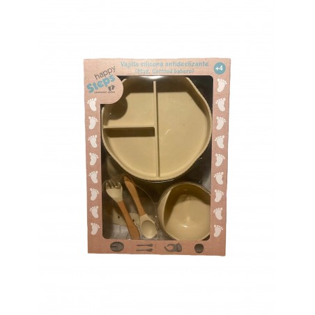HAPPYSTEPS VAJILLA+BABERO SILICONA  BEIGE
